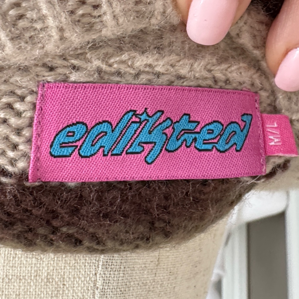 EDIKTED Striped Oversized Cropped Sweater in Pink and Brown/Beige Mix -Size M/L - Picture 13 of 13